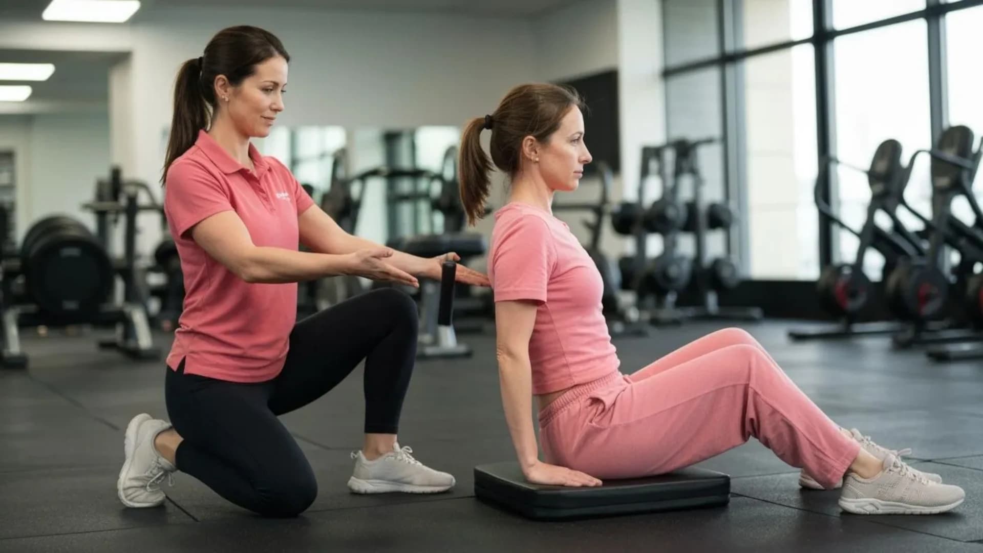 Personal trainer with a client